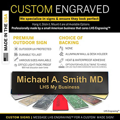 Custom Engraved Office Door Name Plate & Desk Signs, Black, 2x4 - color: B3 - Polished Black & Gold Lettering, size: 2in x 4in (5.1cm x 10.1cm)