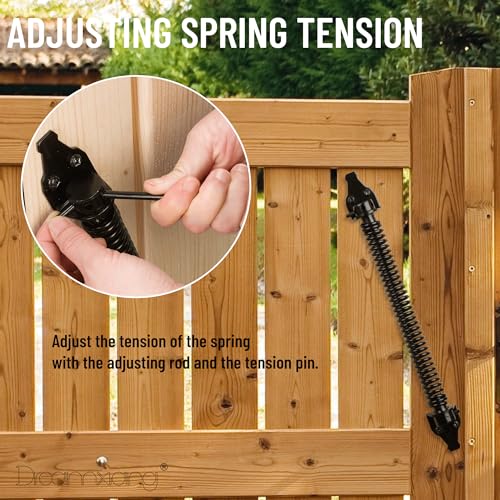 14" Gate Door Spring Self Closing Heavy Duty Automatic Closure Hardware | Outdoor Door Spring Closer Spring Loaded Fence Gate Latch with Adjustable Tool for Wooden and Vinyl Fence, Black (1 Pack) - size: 14 Inch