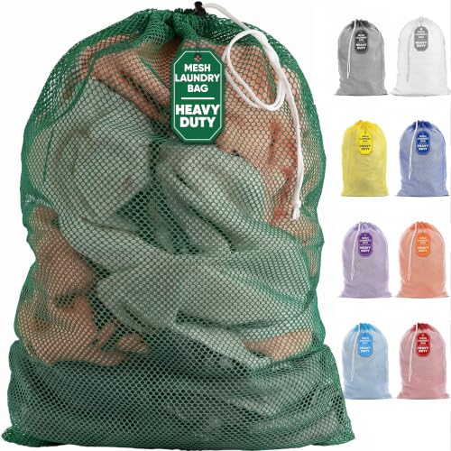 Handy Laundry Mesh XL Laundry Bag 24"x36", Heavy Duty Drawstring, Green - color: Green