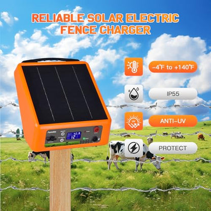 20 Miles Solar Electric Fence Charger, 0.3-2.0J Adjustable Output - color: Orange