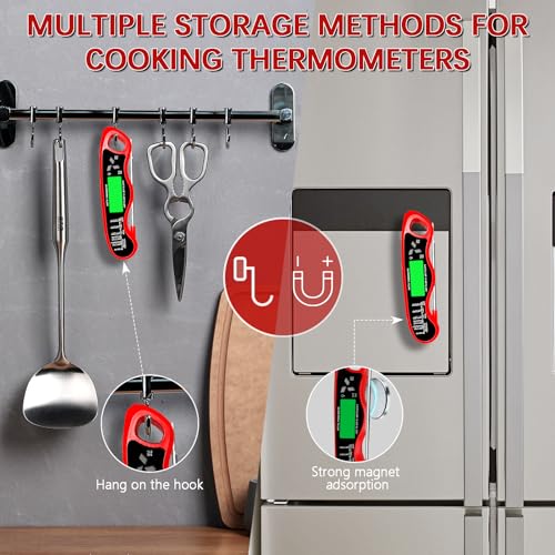 Cooking Thermometer，IP67 Waterproof Meat Thermometer Digital - color: Red