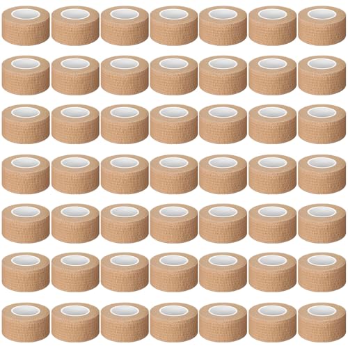 Treela 48 Pack Self Adhesive Wrap Bandage, Nude Color, 1 Inch x 5 Yards | Cohesive Elastic Athletic Tape for Sports Wrist Ankle, Breathable Wound Wrap for Vet Use, Self Adherent Wound Tape Bulk