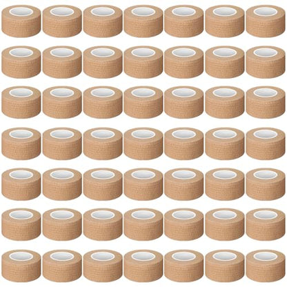 Treela 48 Pack Self Adhesive Wrap Bandage, Nude Color, 1 Inch x 5 Yards | Cohesive Elastic Athletic Tape for Sports Wrist Ankle, Breathable Wound Wrap for Vet Use, Self Adherent Wound Tape Bulk