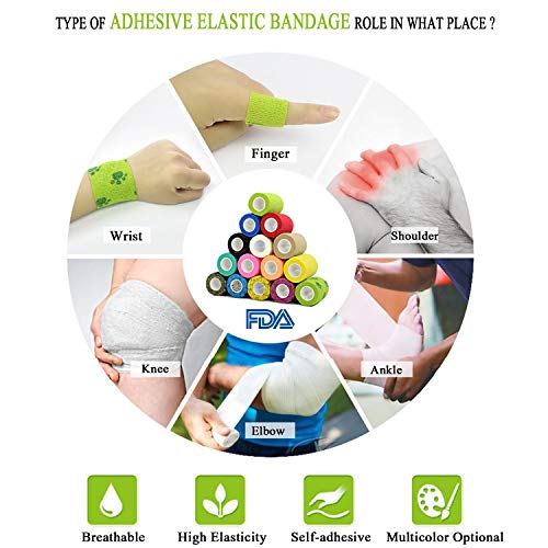 Vet Wrap 4 inch Medical Tape for Skin Bandage Tape Vet Tape Cohesive Bandage Stretch Fabric Bandages Self Sticking Bandage Wrap Self Adhering Bandage Wrap Self Adhesive Tape (Black, 3Rolls) - color: Black, size: 3Rolls