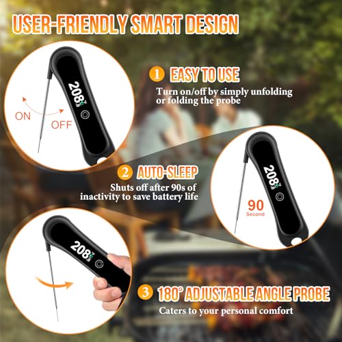 Instant Read Thermometer, 3in1 Touchscreen Food Thermometer, 180° Rotatable LED Display Digital Meat Thermometer