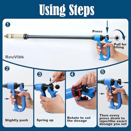 50ml Repeating Livestock Syringe Gun–Long Pole Veterinary Injector - size: Blue Long Arm 50ML