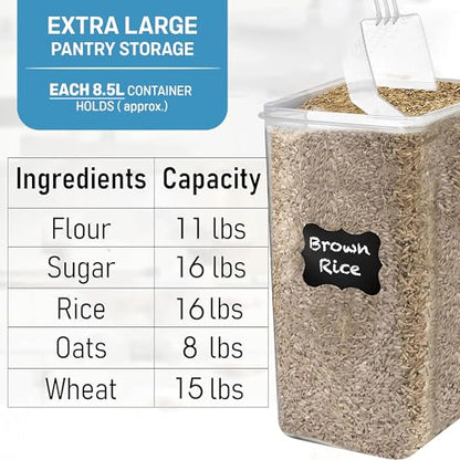 2 PC (8.5L/ 287 Oz) Extra Large Flour Sugar Storage Containers with Lids - color: Black