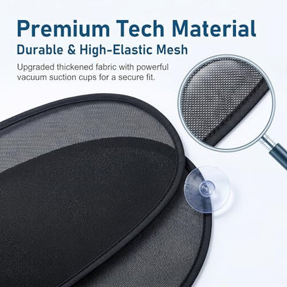 2 PCS Car Window Sun Shades, Suction Cup Side Window Sunshade, Rays Glare Mesh Sun Visor Blocker, Universal Driver Passenger Rear Side Interior Accessory (Black)