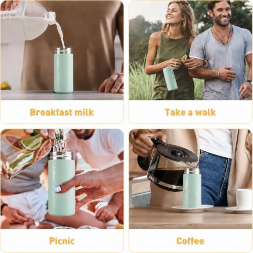 Exllena 8 oz Water Bottles Made of 304 Stainless Steel, Small Water Bottles Double Wall Vacuum Insulation for Hot&Cold Drinks, Water Bottle Purse with Carry Handle - 100% Leakproof(Mint) - color: Mint, size: 8.5 Ounces