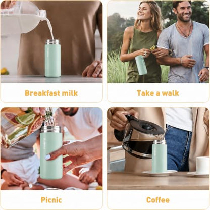 Exllena 8 oz Water Bottles Made of 304 Stainless Steel, Small Water Bottles Double Wall Vacuum Insulation for Hot&Cold Drinks, Water Bottle Purse with Carry Handle - 100% Leakproof(Mint) - color: Mint, size: 8.5 Ounces