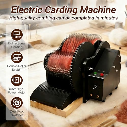 50w Electric Wool Carding Machine, Wool Carding Machine Drum Carder, Wool Fiber Drum Carding Machine with Brush & Awl, with Foot Pedal, for Combing Blending