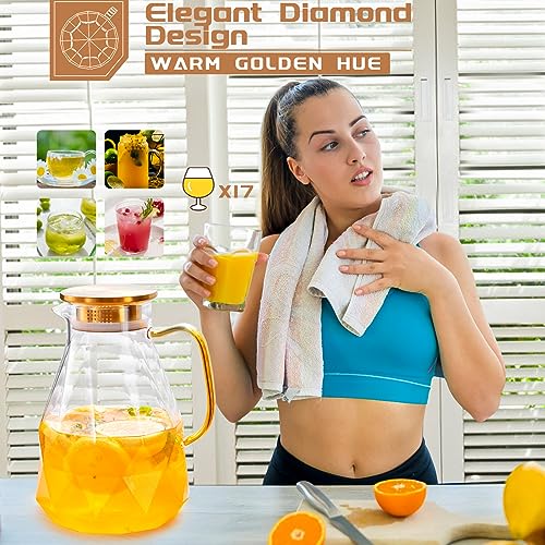 Glass Pitcher, 3 Liter Water Pitcher With Lid | Iced Tea Pitcher for Fridge, Glass Water Carafe With Lid, Glass Water Jug, Large Drink Pitcher For Juice, Milk, Cold Or Hot - size: 3.0 liters