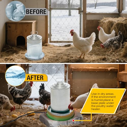 Chicken Water Heater for Winter 12.4", 125W Thermostat, 2PACK | 6.6Ft Power Cord, Chicken Drinker Heater Base for Max 5 Gal Metal & Plastic Poultry Waterer