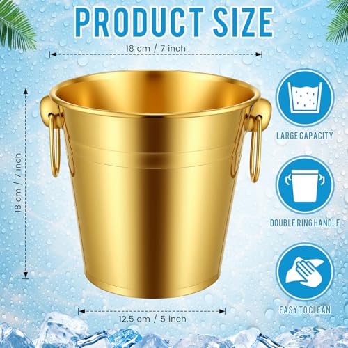 Mumufy 6 Pcs 3.3 Qt / 3 L Champagne Ice Buckets Stainless Steel Ice Bucket with Handles,Drink and Wine Chiller Great for Home Bar Club Party Supplies, Chilling Champagne and Sparkling Wine (Gold) - color: Gold
