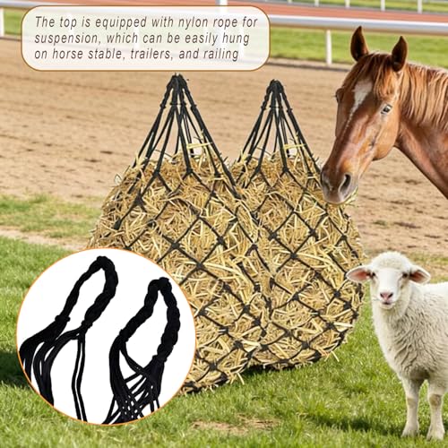 2 PCS Slow Feed Hay Nets for Horses, 40" Large Hay Feeder Bag with 2.6" Holes for Horse, Goat, Sheep - Hanging Hay Net for Grazing