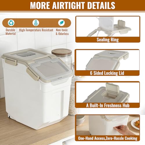 4 Pack Rice Container 25 lbs Large Bulk Flour Sugar Storage Holdhouse Plastic Grain Cereal Dry Goods Bin with Spoon and Measuring Cup for Kitchen Pantry Organization - Grey - color: Grey, 4 Pack