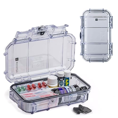 Evergreen X Seahorse 56 Medication Lock Box - Medium, First Aid Kit, Childproof, Empty Lockable Medicine Box to Store Medications, Diabetic Supplies, Needles. NO SUPPLIES INCLUDED (Clear + MedSafe) - color: Clear + MedSafe