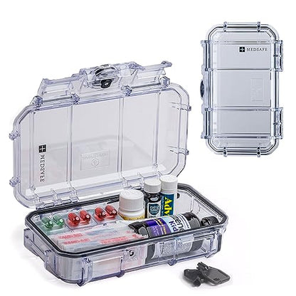 Evergreen X Seahorse 56 Medication Lock Box - Medium, First Aid Kit, Childproof, Empty Lockable Medicine Box to Store Medications, Diabetic Supplies, Needles. NO SUPPLIES INCLUDED (Clear + MedSafe) - color: Clear + MedSafe