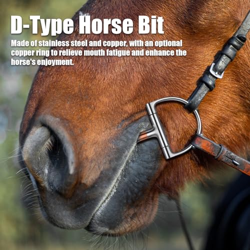 Stainless Steel Ring O & d Snaffle Bit for Horses Snaffle Mouth Gentle Horse Pony Bit with Copper Roller for Training, Western & English Riding - size: Mouth Spacing 135mm, style: D-ring Copper Roller