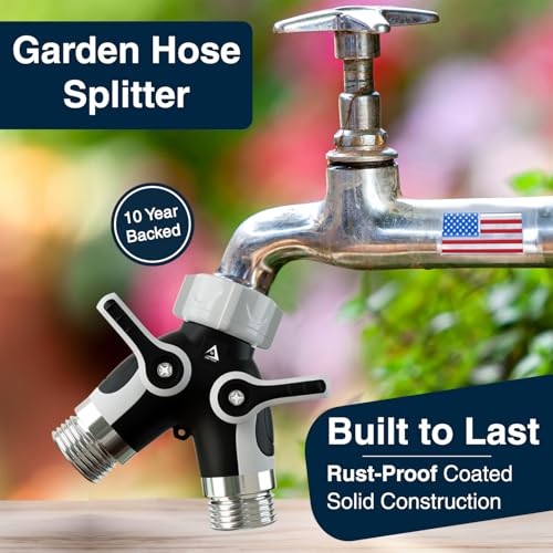 DBR Tech® Hose Splitter 2 Way, Heavy Duty Metal Connector, Two Way Garden Hose Splitter, High Flow Spigot Faucet Bib Adapter, Solid Double Y Shut Off Valve for Outdoor Gardening Hoses, Grey - color: Gray