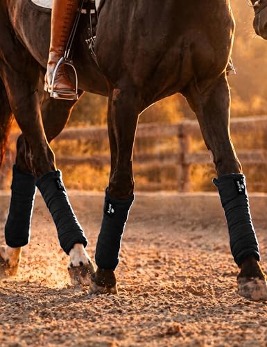 FitsT4 Sports Horse Polo Wraps 3.1m Soft Fleece Equestrian Leg Protection 4 Pack with Package Black - color: Black