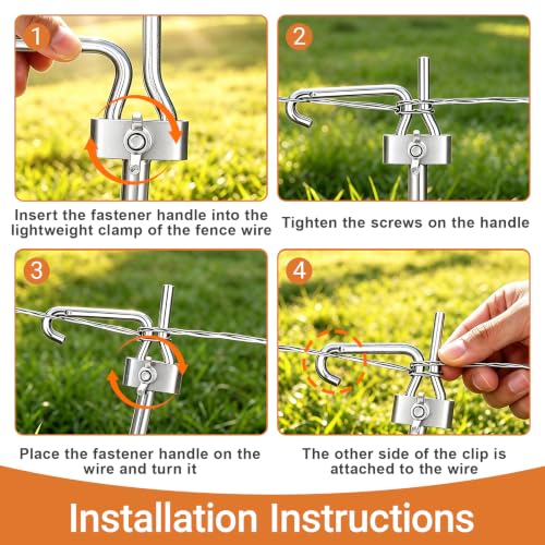 Fence Wire Tightener, 20PCS 6mm Fence Wire Tightener Clips with 1 Tightener Handle, 1/4 Inch Wire Tensioner Tool for Barbed Wire Fence, Farm, Garden, Livestock Fencing