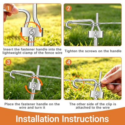 Fence Wire Tightener, 20PCS 6mm Fence Wire Tightener Clips with 1 Tightener Handle, 1/4 Inch Wire Tensioner Tool for Barbed Wire Fence, Farm, Garden, Livestock Fencing