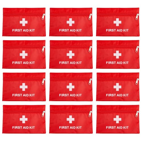 QCWN 12 Pack Empty First Aid Bag Mini Medical Kit Pouch Small Travel Emergency Survival Storage Bags for Car Home Hiking Camping Waterproof Red - size: 12 Pack