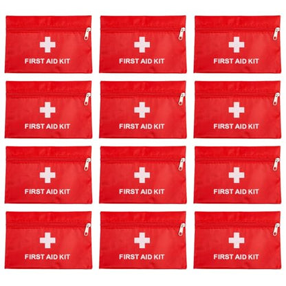 QCWN 12 Pack Empty First Aid Bag Mini Medical Kit Pouch Small Travel Emergency Survival Storage Bags for Car Home Hiking Camping Waterproof Red - size: 12 Pack