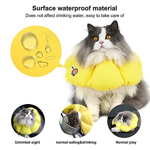 HiDREAM Cat Cone Collar,Cute Waterproof Elizabethan e Collar for Cats,Anti-Bite Lick Wound Healing Safety Cat Recovery Collar,Yellow Flower All-Season Style - color: Yellow flowers, size: Large