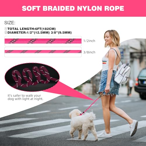 lynxking Dog Leash 3/8in x 6ft Slip Lead Reflective Pink and Purple, 2 Pack