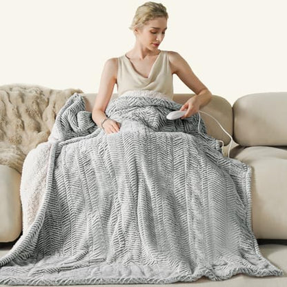 Templewet Heated Blanket Throw 50" x 60",Fluffy Electric Blanket,Gray | Timer Settings,Auto Off,Soft Sherpa Heated Throw Blanket,Machine Washable,Fast Heating for Sofa Bed Office Use,Gifts for Mom - color: Frosty Gray2