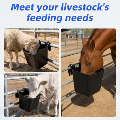 15 Quart Horse Feed Bucket, Heavy Duty Plastic Livestock Feeding Pails, Black, Pack of 6, Multipurpose Water & Feed Tubs for Horse, Pony, Goat, Farm Stable Use