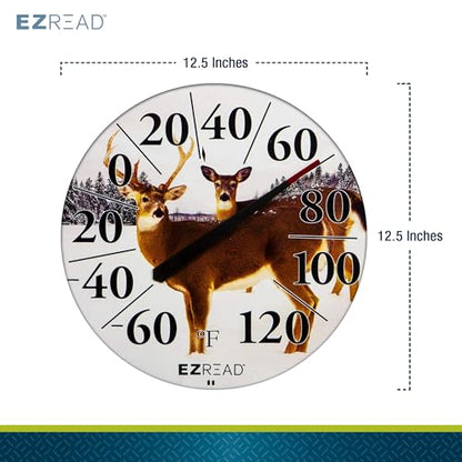 EZREAD Hanging Dial Thermometer 840-1226 Weather Thermometers for Indoor and Outdoor Use, Large 12.5 Inch Diameter, Easy to Read Numbers, Deer - color: Winter Deer