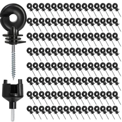 Cididu 120 Pack Electric Fence Insulator, Fence Ring Post Insulator, Screw-in Insulator with Insulator Socket Tool, Wood Post Insulator Grid System Accessories for Farm Animal Agricultural Fencing