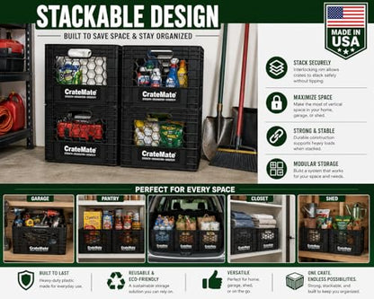 CrateMate Heavy-Duty Black Milk Crates for Storage, Organization & DIY | Perfect for Home, Camping, Worksite, & More - USA Made, Stackable, Durable (16 Quart) - size: 16 Quart