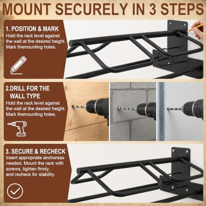 Wall Mounted Saddle Rack Set of 2, 120-lb Capacity Heavy Duty Iron Saddle Stand with Dual Blanket Bars and Tack Hook, Fits Western and English Saddles, for Barn, Stable, Trailer, Tack Room - size: 2Pcs