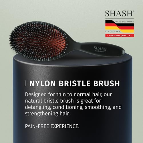 Since 1869 Hand Made In Germany - Nylon and 100% First Cut Boar Bristle Brush Suitable For Normal to Thick Hair - Gently Detangles, No Pulling or Split Ends - Softens Improves Texture, (Large) - size: Large