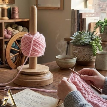 AnNafi® Crochet Yarn Holder for Crocheting & Knitting Twirling, Classic Crochet Wooden Spinner & Thread Holder, Knitting Embroidery Tools, Craft & Sewing Supplies, Yarn Organising Tool for Granny, - color: Natural Wood