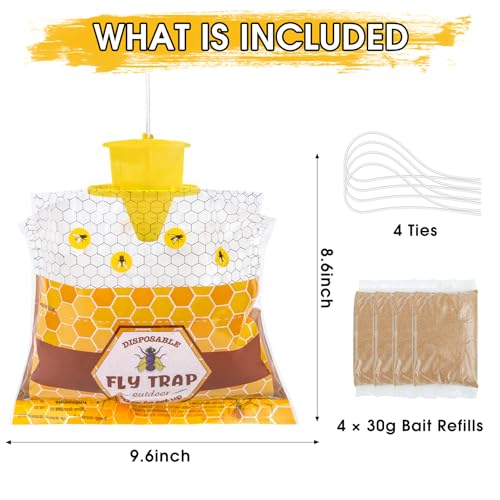Disposable Hanging Fly Traps Outdoor Bags with Dissolvable Bait-4 Pack - size: 4 Pack