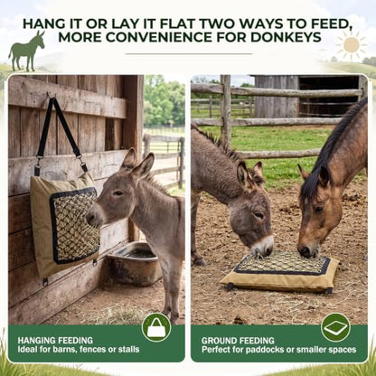 1 Pack Slow Feed Hay Bag for Horses & Donkeys, 23 x 19 in | 1000D Heavy Duty Fabric, 1.34 In Diamond Mesh, Easy Fill Top Design, Adjustable Hanging Straps, Ground or Hanging Feeding