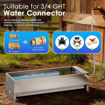 10 Gallons Automatic Livestock Water Trough Stainless Steel Larger Dog Water Bowl Dispenser with Float Valve Kit Large Capacity Outdoor Horse Pig Water Trough for Dog Pig Cow Goat 36‘’*12.4*‘’9.1‘’ - size: 10 Gallons