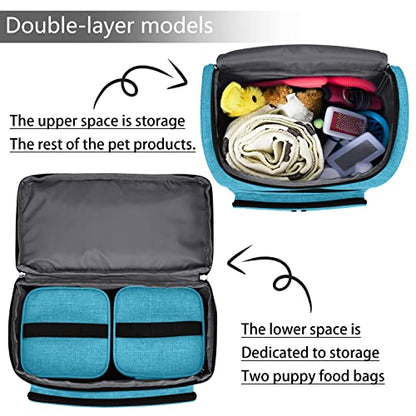 BAGLHER Pet Travel Bag, Double-Layer Pet Supplies Backpack (for All Pet Travel Supplies), Pet Travel Backpack with 2 Silicone Collapsible Bowls and 2 Food Baskets Sky Blue - color: Sky Blue