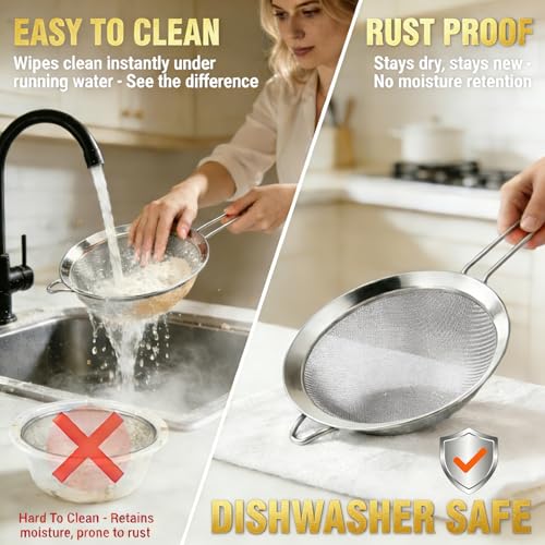 Anaeat Fine Mesh Strainers - Premium Stainless Steel Colander Sieve Sifters, with Durable Mesh and Sturdy Handle, Excellent for Sifting Dry ingredients, Flour, Pastas, Rice, Tea (7.87"） - color: 7.87" Diameter