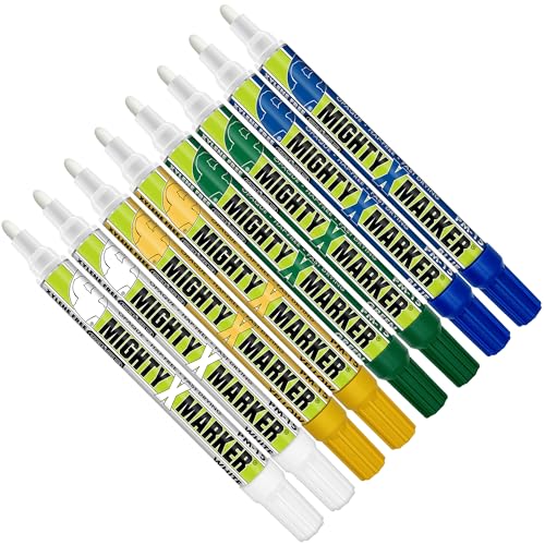 PM-15 Industrial Paint Marker - Xylene Free Permanent Paint Pens for Metal, Glass & Non-Porous Surfaces - 10ml - Quick Dry, High Opacity - 8 Pack (2 White, 2 Yellow, 2 Green, 2 Blue) - color: 2 White, 2 Yellow, 2 Green, 2 Blue