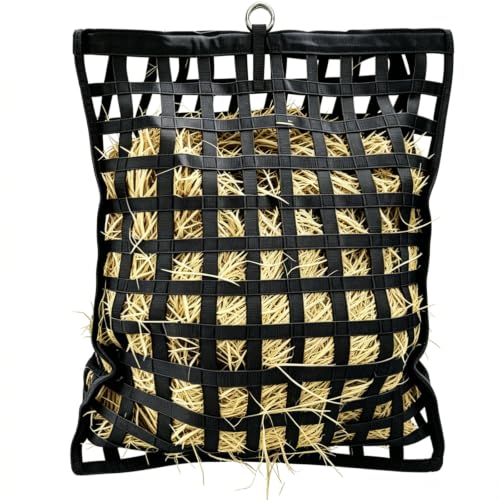 Slow Feed Hay Net for Horses, Durable Hay Feeder Net with O-Rings for Horses Goats Donkeys Sheep Full Day Feeding, Easy to Fill & Hang, Large Capacity, 37" x 30", 2" Holes, Black