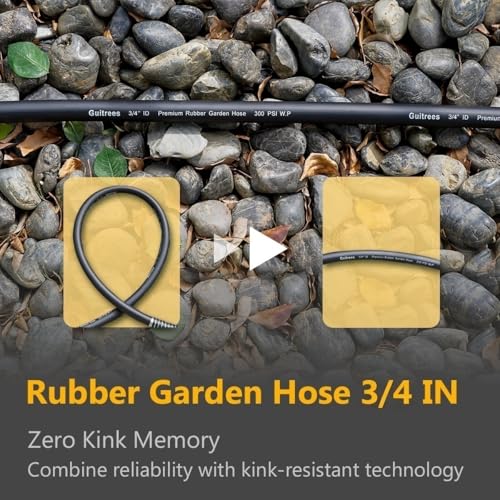 Guitrees Garden Hose 100FT x 3/4”, Heavy Duty Rubber Hose, Water Hose with Five-Layered Braiding, Male Female Fittings, 1000PSI Burst, 300PSI Working (Black) - color: Black, size: 3/4 100FT Male to Female