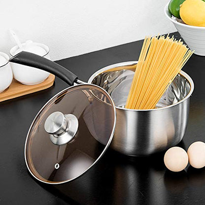 TeamFar Saucepan with Lid, 2 qt Sauce Cooking Pot Milk Pan Stainless Steel | Professional with Long Heatproof Handle for Home Kitchen Restaurant, Healthy & Non Toxic, Multi-use & Dishwasher Safe - size: 2 Quarts