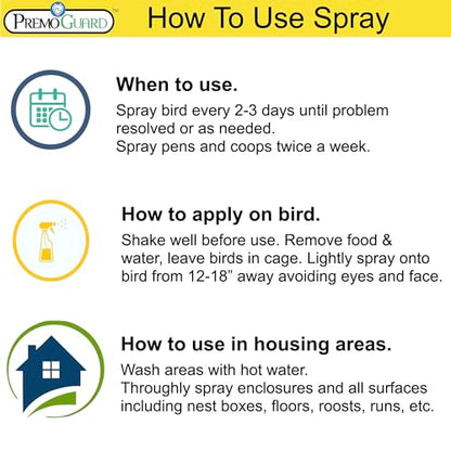 Premo Guard Natural Poultry Spray – Kills Scaly Leg Mites, Fleas, & Lice | Chicken, Duck, Geese Pests, Spray Directly on Birds and Coops, Natural Plant Based Oils, Control & Prevention - size: 16 oz