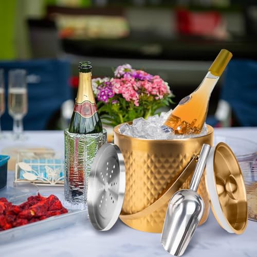 3L gold insulated ice buckets for parties with lid and scoop - color: Gold